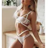 Ensemble de sous-vêtements en maille Sexy pour femmes, sous-vêtements transparents de couleur unie et sous-vêtements taille basse noir/blanc L220727