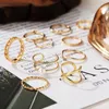 Cluster Rings Boho Gold Silver Color Pearl Set For Women Fashion Geometric Twist Hollow Open Ring Joint Finger Charm JewelryCluster Wynn22