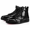 Fashion Men's Luxury sneaker casual Shoes Fish Scale Black Genuine Leather Fashion High Top Lace Up Toe Irregular Spikes Sneakers