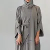 3-teiliges muslimisches Set aus Krepp, passende Outfits, offener Abaya-Kimono + Slip-Kleid + Wickelrock, Saudi-Dubai-Robe, Islam, Ramadan-Party, Bescheidenheit CX220330