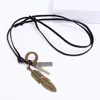 Vieil Oiseau Plume Pendentif Collier Ancienne Lettre ID Croix Charme Réglable Chaîne En Cuir Colliers pour Femmes Hommes Mode Bijoux Cadeau