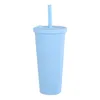 Wholesale 24oz double layer plastic matte skinny tumbler with colorful straw water cup coffee cup gift High quality DHL MIN