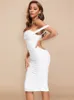 Beaukey Autumn Sexig White Long Bodycon HL Bandage Dresses Women Off Shoulder Party Club Celebrity High Quality Vestido XL 220510