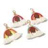 Porte-clés à pompon en bois nordique, faveur de fête, corde en coton arc-en-ciel tissée à la main, porte-clés rond en bois, sac à pompon créatif, pendentif de278