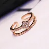 Korean Love Heart Clover Designer Band Rings Double Row Fashion Crystal Wedding Party Jewelry Diamond Designer Rose Gold Silver