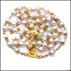 Pendentif Colliers Pendentifs Bijoux Mode Croix Perles Collier 3 Couleurs À La Main Jésus Prière Rosaire La Dh1O0