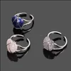 Band Rings Jewelry Heart Natural Crystal Open Ring Sier Color Wire Wrap Adjustable Quartz Opal Stone Healing Fashion Wedding Party Drop Deli