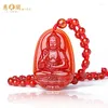 Pendentif Colliers Agate Rouge Zodiac Guardian Amitabha Bouddha Mille Mains Kwan-Yin Manshu Bodhisattva PendentifPendentif