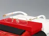 Man Carti Glasses Designer Sunglasses Women Fashion Frameless Rectangle Coating Buffalo Horn Sunglass UV400 Evidence Eyeglass Wooden Mens