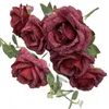 ONE Faux Flower Snowflake Rose 9 Stems per Bunch Simulation Autumn Curling Rosa for Wedding Centerpieces