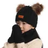 3 st baby vinter kvinnlig päls poms beanie hatt halsduk handskar set stickad fleece fodrad med pompoms mjuk varm mössa för barn