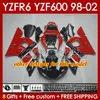 Kit de corps pour yamaha yzf r6 r 6 yzf600 600cc 98-02 Bodywork 145NO.57 yzf 600 cc yzf-600 yzfr6 98 99 00 01 02 frame yzf-r6 1998 1999 2000 2001 2002 Fall Fairring Black Red Blk Blk