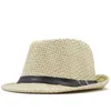 Enkla kvinnor män sommarsolhatt för elegant lady strand pappa hattar sunhat gentleman panama hatt gangster cap justerad storlek 56-58 cm