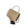 Kadınlar için moda saman dokuma omuz çantaları yaz plajı vintage clamshell crossbody çanta kadın tasarımcı altın zincir çantalar sac230h