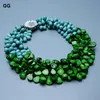 Pendant Necklaces GuaiGuai Jewelry 3 Rows Green Coral Blue Teardrop Turquoise Real Gems Necklace Shell Flower Clasp Handmade For WomenPendan