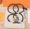 Europe America Style Charm Bracelets Brand Men Women Presbyopic Leather Magnetic Buckle Hand Rope Plaid L Design Engraved V Letter Metal PU Bracelet Bangle