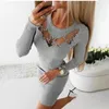 Casual Dresses Office Lady Diamond Sexig Sticka Klänning Kvinna Höst Vinter Slim Hollow Out O-Neck Solid Färg Party Mini För Kvinnor Elegant