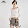 Jennie Ubrania Summer Ruffle Button Square Kllar Bluzka Kobiety Casual Cotton Shirt Summer Long Rleeve Blusas Top 210401