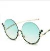 Neue Weibliche Gläser Mode Sonnenbrillen Mit Diamanten Große Metall Runde Rahmen Frauen Retro Punk Sonnenbrille
