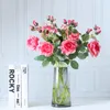 Декоративные цветы венки 2pc Real Touch Rose 4 Bud Artificial Feel LaTex для домашнего макета вечеринка свадебная украшение цветочное расположение