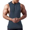 Men's Muscle Fitness Workout Tank Tops Gym Soft Drawstring Sleeveless Hoodies Bodybuilding Sweatshirts 220518