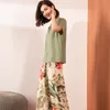 Respirável 2 pcs pijama manga curta impresso pijama mujer femme solto nightwear terno feminino casual homewear conjunto para mulheres w220328