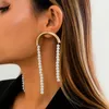 Dangle & Chandelier IngeSight.Z Imitation Pearl Long Tassel Chain Curved Earrings For Women Gold Color Drop Ear Piercing JewelryDangle