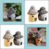 Garden Decorations Patio Lawn Home Cartoon Expression House Decoration Miniature Thatch Roof Cottage Fairy Gardening Micro Landscape Moss