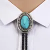 Pajaritas Western Cowboy Bolo Tie Collar de cuero Cuerda Oval Turquesa Retro Patrón Accesorios de aleación de zinc Unisex British RopeBow