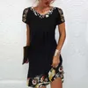 Vestidos casuais femininos de verão estampa floral manga curta de manga curta vestido de camisa de balanço