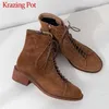 Krazing Pot new vintage British school cow suede traspirante punta tonda con tacco medio campus lace up winter keep warm stivaletti L67 201105