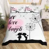 Dandelion Floral Duvet Cover Wooden Plank Farmhouse Comforter Queen for Teen Adults Dragonfly Botanical Weed Bedding Set