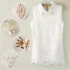 Women's Blouses & Shirts 2022 Summer Style Women Brand Sexy Blusas Ladies Tops White Sleeveless Lapel Pearl Casual Lace Blouse Renda Feminin