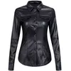 2022 autumn PU Shirt Women Solid Faux Leather Shirt Blouse Vintage Button Tops Office Ladies Blusas Female Camiseta L220801