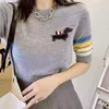 ウールブレンドTシャツFEMMEサマーグリーントップ女性ウブラニアダムスキーoネックショートスリーブティーストライプカジュアル薄い220817