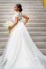 2022 Modest Short Sleeve V-neck Wedding Dress Vestidos De Novia Floral Lace Womens Bridal Dresses For Bride With Tail347w