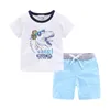 Mudkingdom Summer Boys Dinosaur Outfits Children Cartoon Clothes Kids Short Sleeve T-Shirt and Drawstring Shorts Clothing Suit 220419