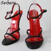 Sorbern 16Cm Stilettos High Heel Sandal Thin Straps Slingback Black And Red Real Leather Sexy Sissy Girl Shoe Custom Color