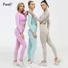 Two Piece Set Women Clothing Seamless Yoga Sports Suit Long Sleeve Gym Wear Fitness Crop Top High Waist Leggings Workout 220330