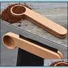 Wood Coffee Scoop With Bag Clip Tablespoon Solid Beech Measuring Tea Bean Spoon Gift Dh5012 Drop Delivery 2021 Spoons Flatware Kitchen Dini