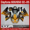 Kit de carénage pour flammes jaunes Daytona 650 600 CC 02 03 04 05 Carrosserie 132No.69 Cowling Daytona 600 Daytona650 2002 2003 2004 2005 Daytona600 02-05 Corps de moto ABS