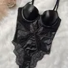 Kadınlar Seksi Dantel Temptation Bodysuit Europe PU Deri Steampunk iç çamaşırı Siyah Push Set Set Corset Güzel Back Shapewear 220513