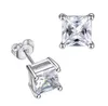 Princess Cut Solitaire Stud örhängen Solid 14K Plated Gold Real White Lab Diamond Screw Back Back Back