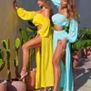 Women Mesh Sheer Bikini Cover ups Set See through Long Sleeve Crop Tops Cover Up Skirts Two Piece Swimwear Beach Dresses 220524