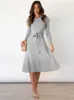 Autumn Winter Bubble Long Sleeve Knit Dress Women's Temperament Thin High Waisted Big Swing Base Sweater Dress 220317