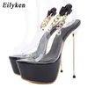 Sandalen Eiligken Metalen Ketting Decoratie Terug Elastische Band Dames Sandalen Hoge Hakken Zomer Mode PVC Transparante Dames Pumps Schoenen 220318