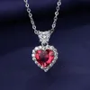 Love Heart of the Sea Red Zircon Diamond Pendant Sweet Necklace Women European and American Style Wedding Fashion Jewelry Girlfriend's Birthday Present Choker Chain