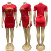 J2645 Luxury Short Sleeve Hot Stamping Dress Fashion Designer Long T-Shirt Women's Clothing