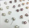 925 Silver Small 5 Diamondl Freshwater Pearl Earrings Ear Studs Blanda Färg Vit Purple Pink Lady/Girl Fashion Jewelry