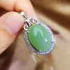 Medaillons natürliche echte grüne Jade ovaler Stil Halskette Anhänger 12 16 mm 11 Karat Edelstein 925 Sterling Silber feiner Schmuck für Männer Frauen Q28314Locke